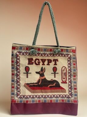 ANUBIS Egyptian Deity of the Afterlife Large Embroidered Tote. New.